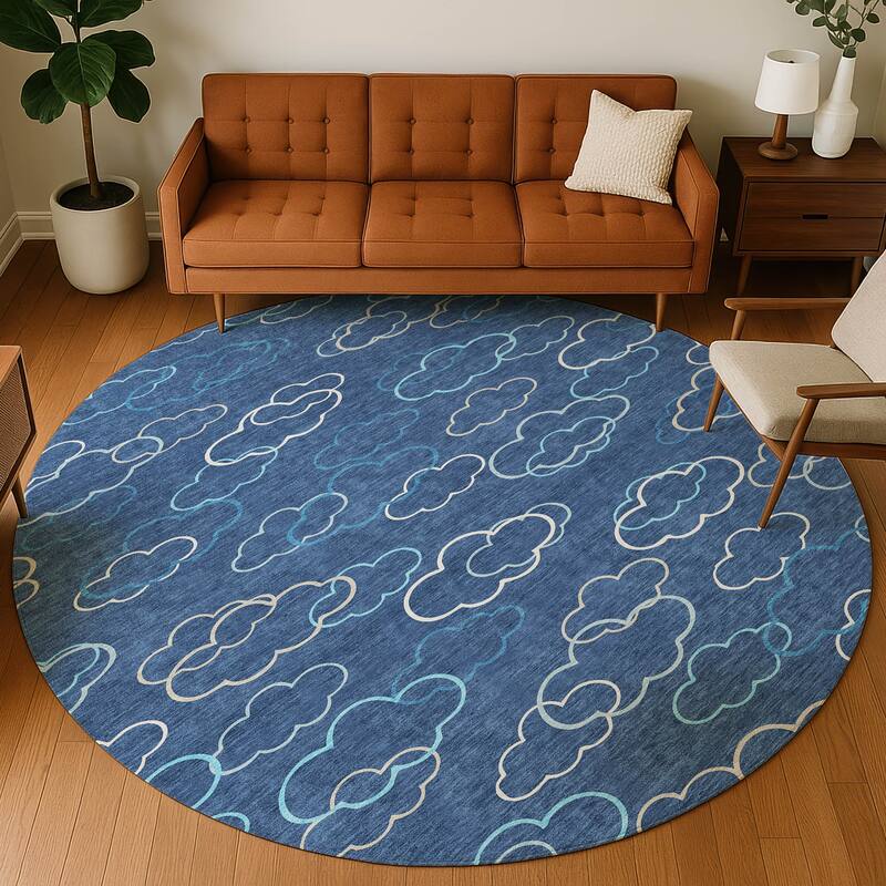 Machine Washable Indoor/ Outdoor Modern Clouds Chantille Rug