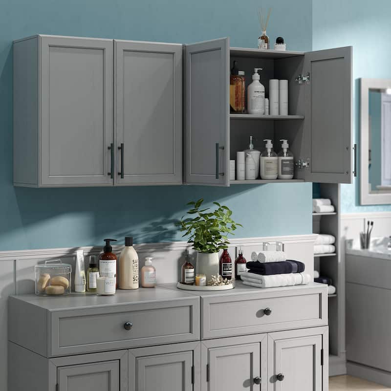 Shaker Style Wall Storage Cabinet with 2 Doors and Shelf Set of 2