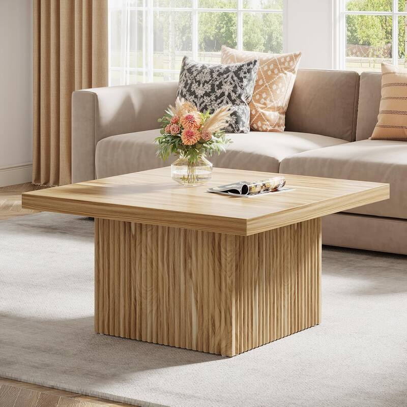 31.5 Inches Square Coffee Table for Living Room Mid-Century Modern Cocktail Table - Oak