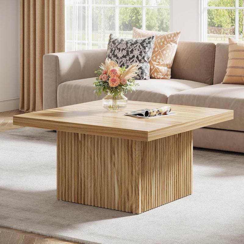 Square Coffee Table, 31.5-Inch Wooden Coffee Tables for Living Room, Vintage Brown Large Center Table - Natural