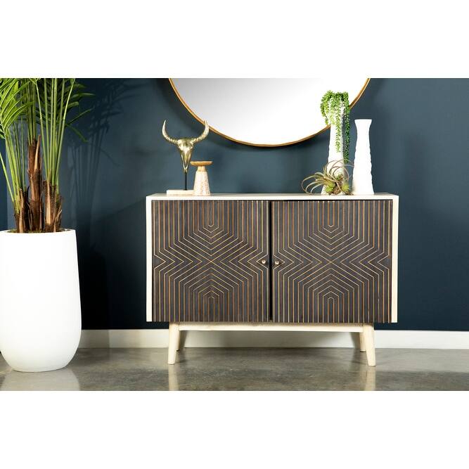 Ixora 2-Door Wood Accent Cabinet White Washed and Black