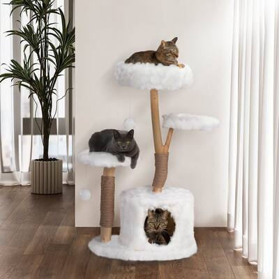 42in. Luxury Natural Branch Cat Tree,Modern Indoor Cat Tree With bottom house,White