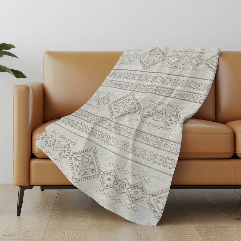 Premium Machine Washable ASB120 Boho Global Sherpa Throw Blanket - Taupe - 4'2" x 5'10"