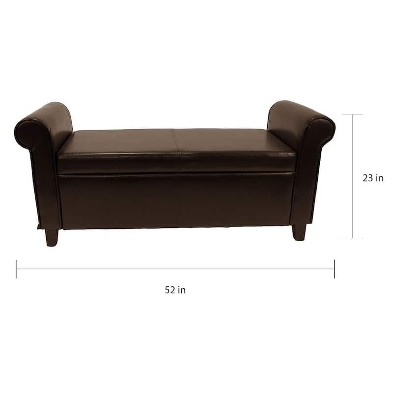 Gary Brown Faux Leather Storage Ottoman with Rolled Arms