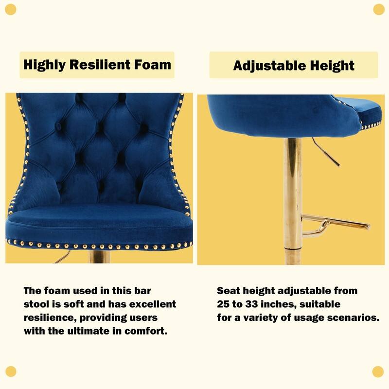 Velvet Upholstered Nailheads Tufted Swivel Bar Stools (Set of 2)