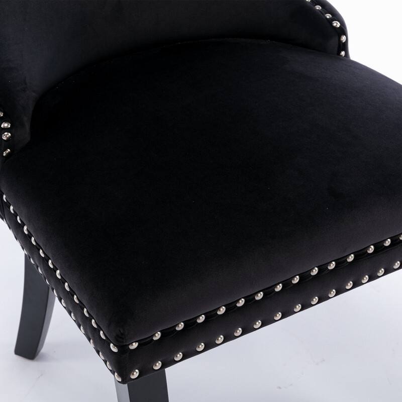 Upholstered Wing-Back Dining Chair with Backstitching Nailhead Trim and Solid Wood Legs,Set of 2