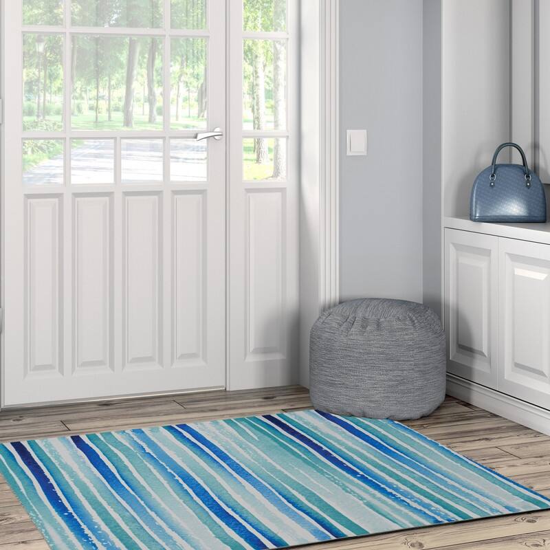 Janna Machine Washable Watercolor Ivory and Blue Area Rug