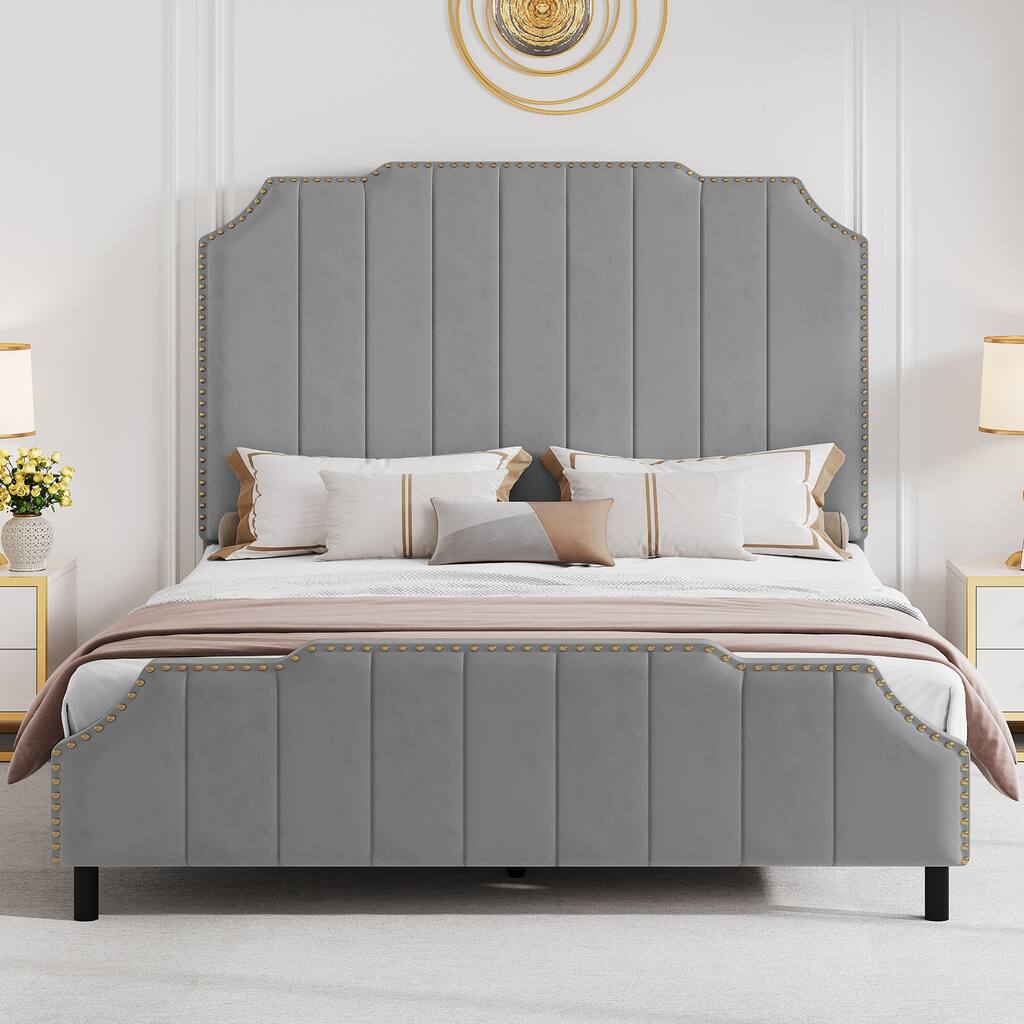 Moasis Queen 61" Flannel Upholstered Headboard Bed Frame
