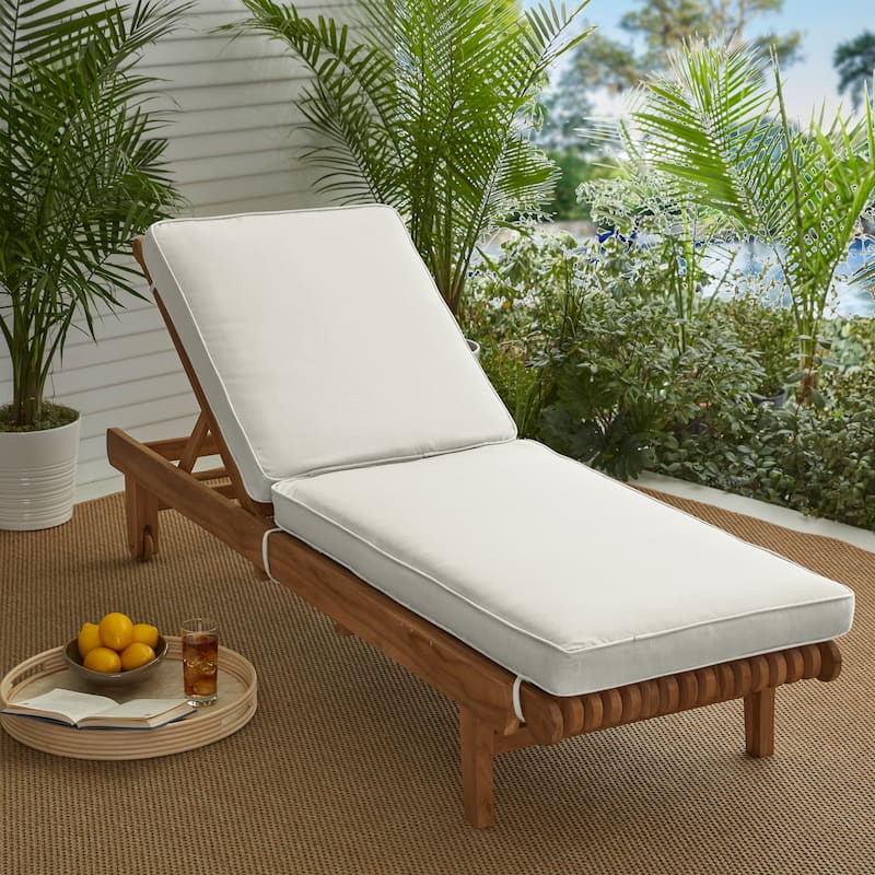 Sorra Home Indoor/Outdoor Corded Chaise Lounge Chair Cushion - 73 x 24 x 3 Hinged Cushion Corded - Ivory