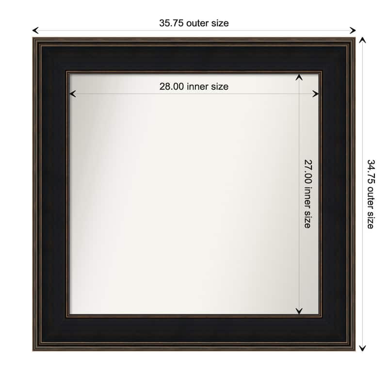 Mezzanine Espresso Framed Non-Beveled Custom Wall Mirror, Bathroom Vanity Mirror - Outer Size: 35.75 x 34.75