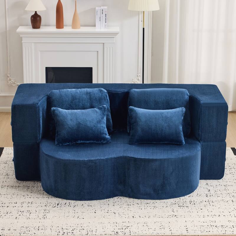 Queen Foldable Sleeper Sofa, Floor Couch Sofa Bed, High-Density Foam Convertible Lounge Sofa Loveseat