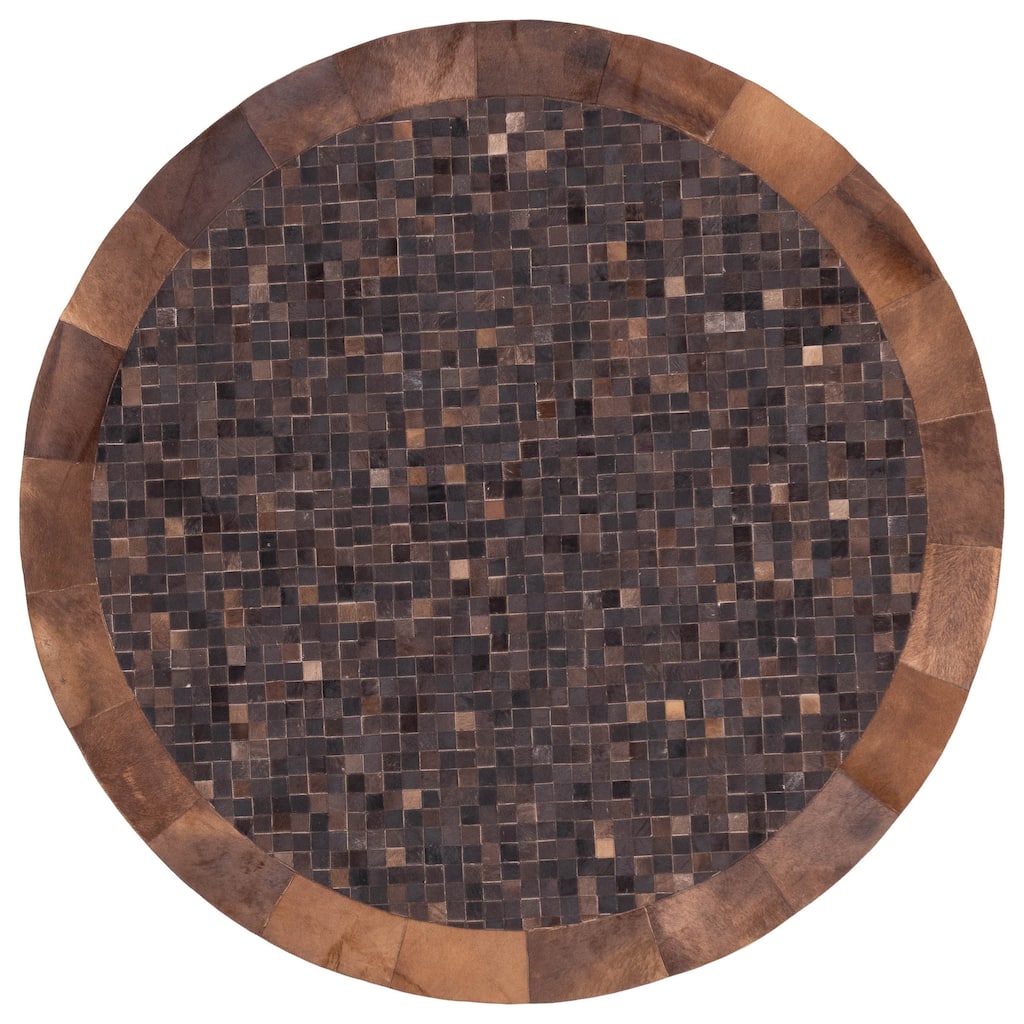 ECARPETGALLERY Handmade Cowhide Patchwork Dark Brown Leather Rug - 7' x 7'