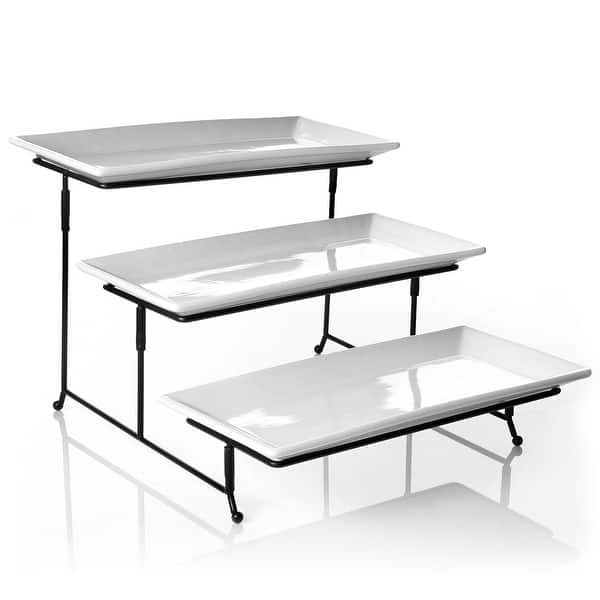 Gibson Elite Gracious Dining 3 Tier Plate Set with Metal Stand