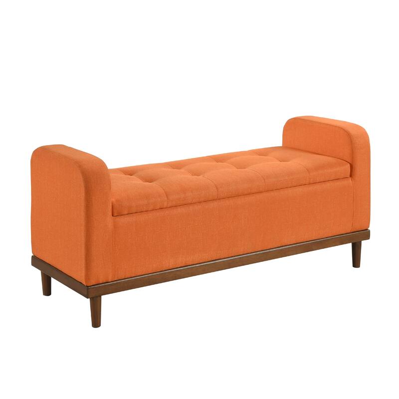 Bity Lift Top Storage Bench, Orange Textured Fabric, Wood Base 50 Inch