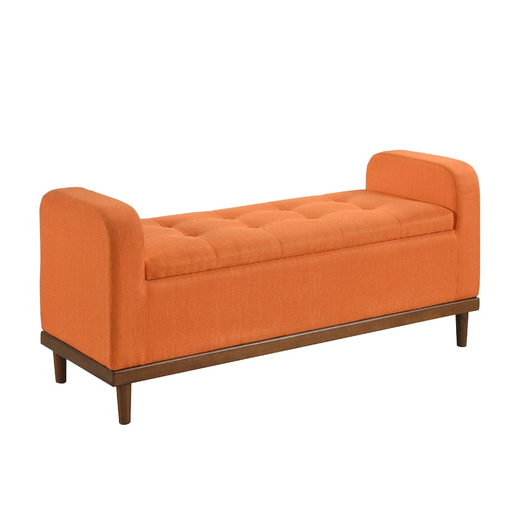 Bity Lift Top Storage Bench, Orange Textured Fabric, Wood Base 50 Inch