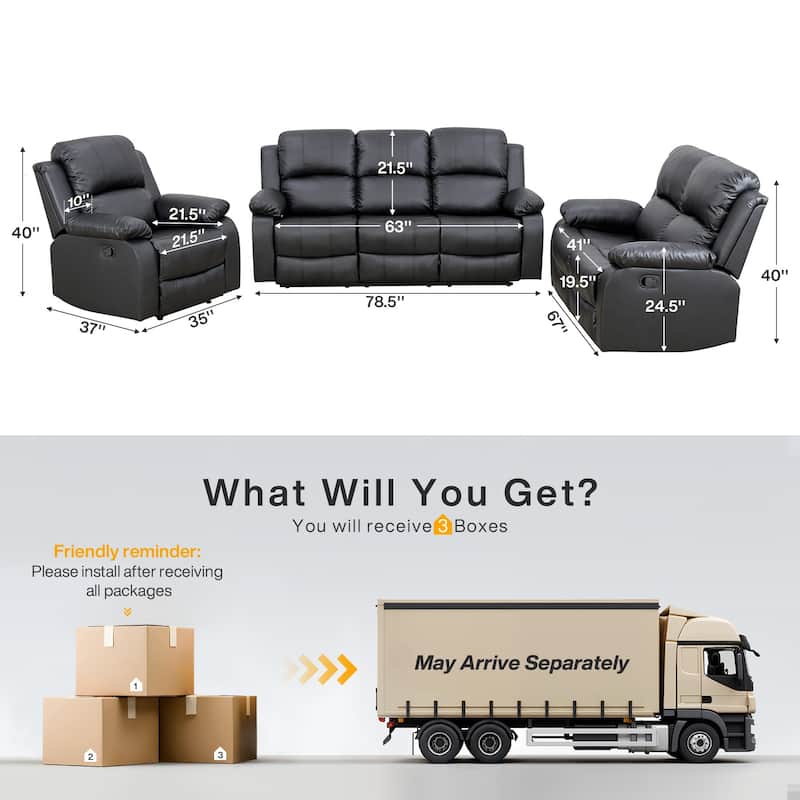 3-Piece Semi PU And PVC Couch Living Room Sofa Set