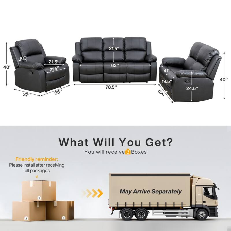 Semi PU And PVC 3-Piece Couch Living Room Sofa Set