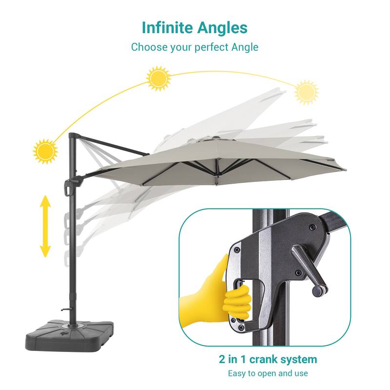 Bonosuki 11FT Patio Cantilever Umbrella With Resin Base