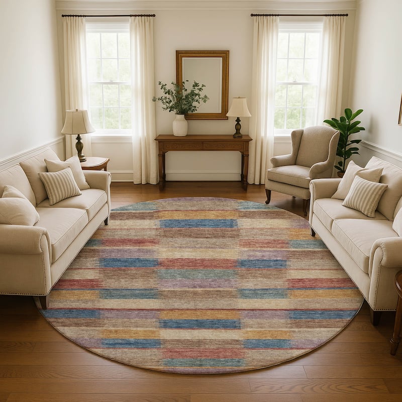 Premium Washable Super Soft Geo Stripe Mayfield Rug - Beige - 8' x 8'