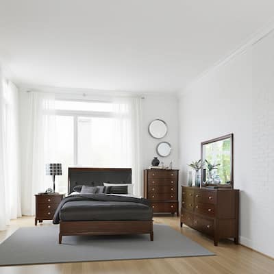Beli 4 Pc Queen Size Bedroom Set, Button Tufted Headboard, Dark Cherry Finish