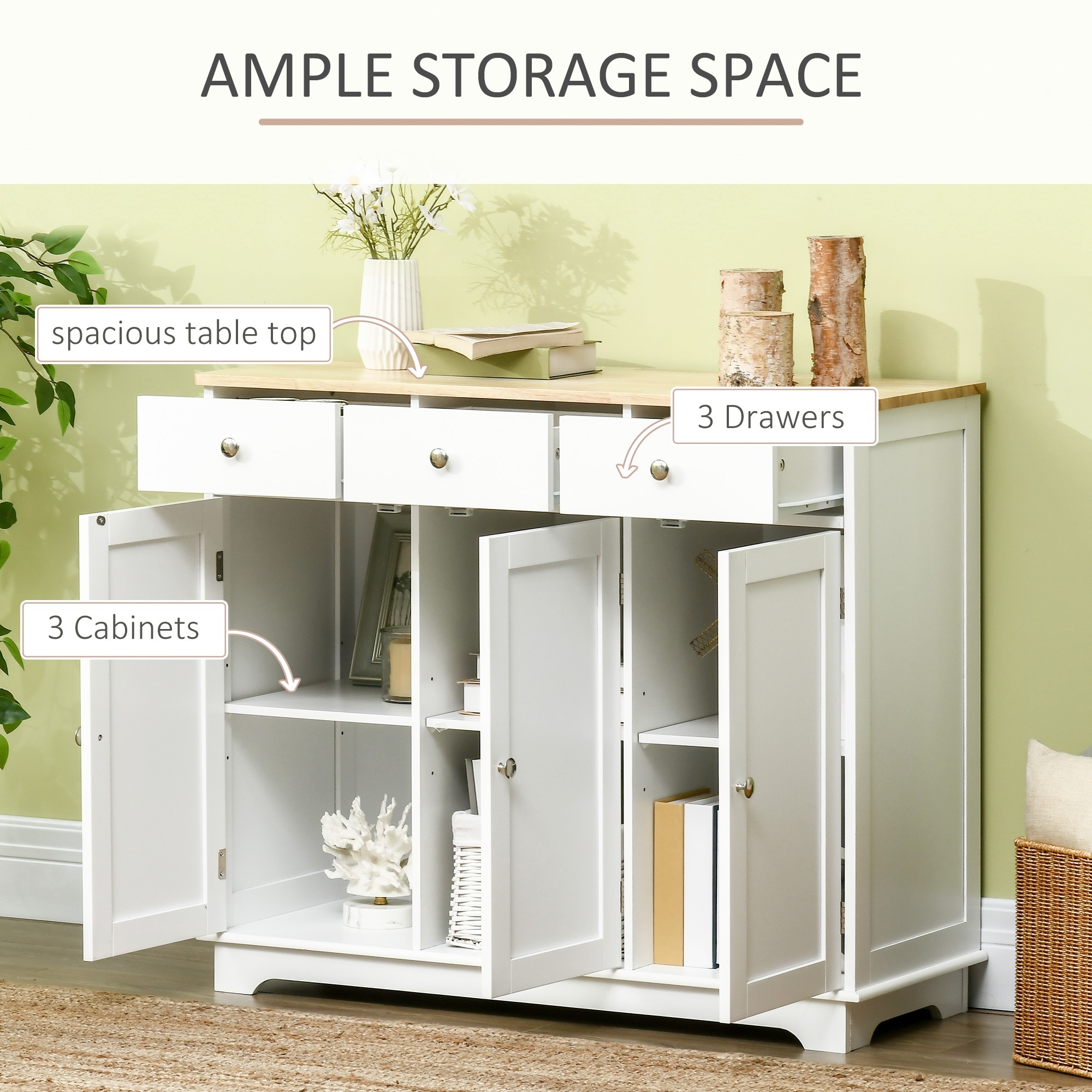 Buffet Cabinet Coffee Bar Cabinet with Wood Countertop, Kitchen Storage Cabinet with Adjustable Shelves
