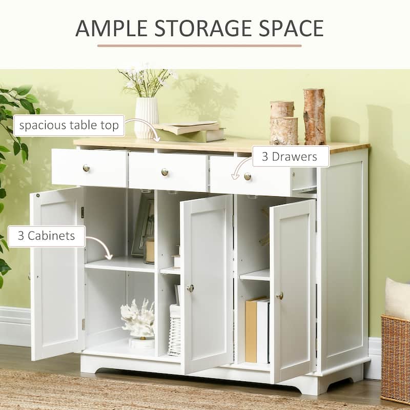 Sideboard with Solid Wood Countertop, Modern Kitchen Storage Cabinet, Coffee Bar Cabinet with 3 Drawers