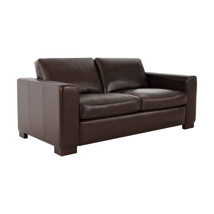Genuine Leather Loveseat Sofa - Ultimate Comfort, Mid-Century Living Room Loveseat, Modern Small Couch with Sturdy Block Legs