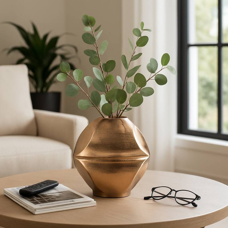 Metal Byram Slit Design Decorative Vase - Champagne, 14 in.