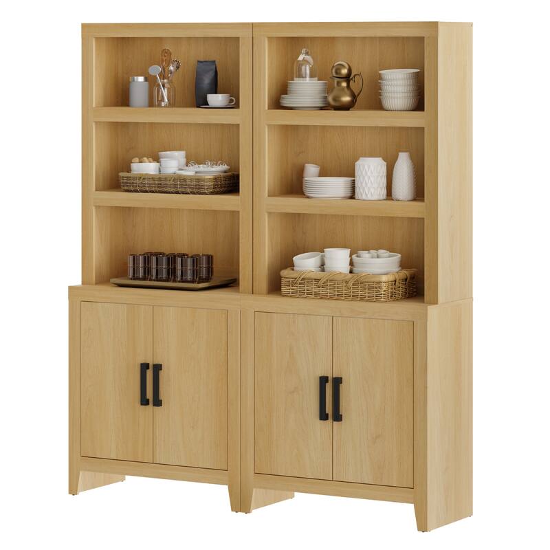 74" Tall Bookshelf with Door, Farmhouse Bookcase with Adjustable Shelf and Storage Cabinet for Living Room, Office