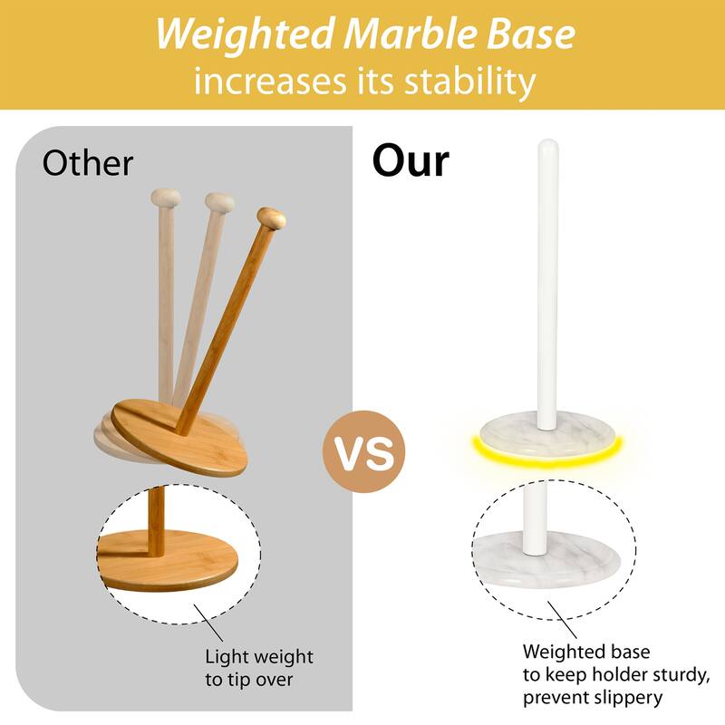 Creative Home White Marble Upright Paper Towel Holder with White Metal Pole