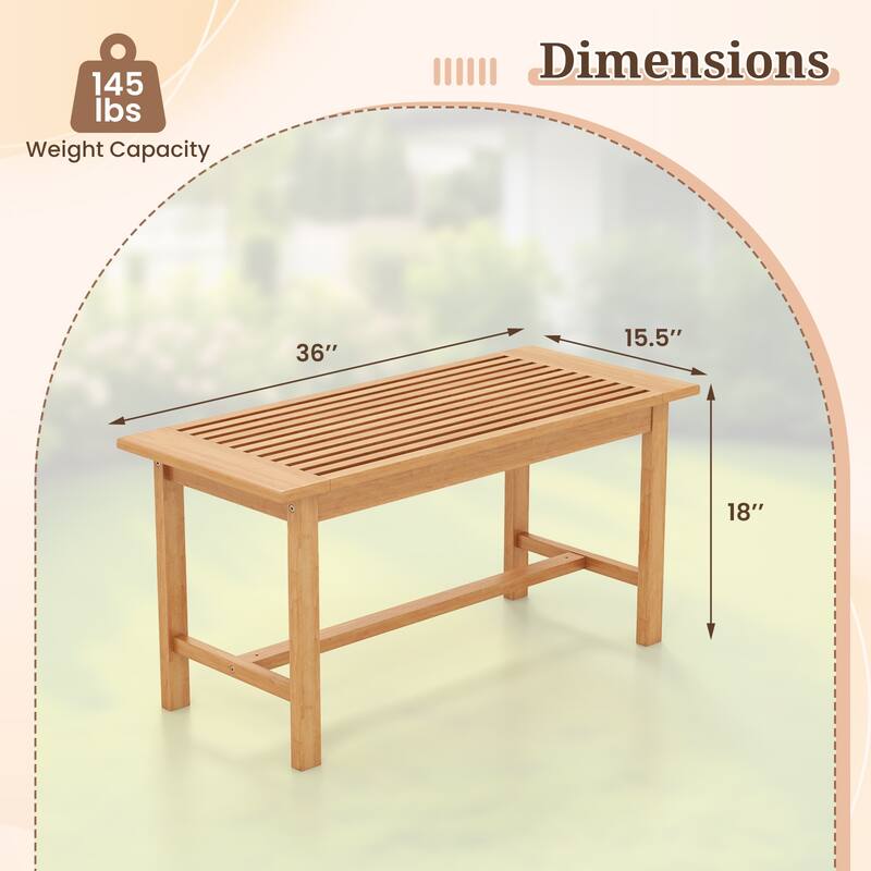 36-Inch Teak Wood Rectangular Coffee Table with Slatted Top and Natural Finish for Indoor or Outdoor Use - 36"L x 15.5"W x 18"H