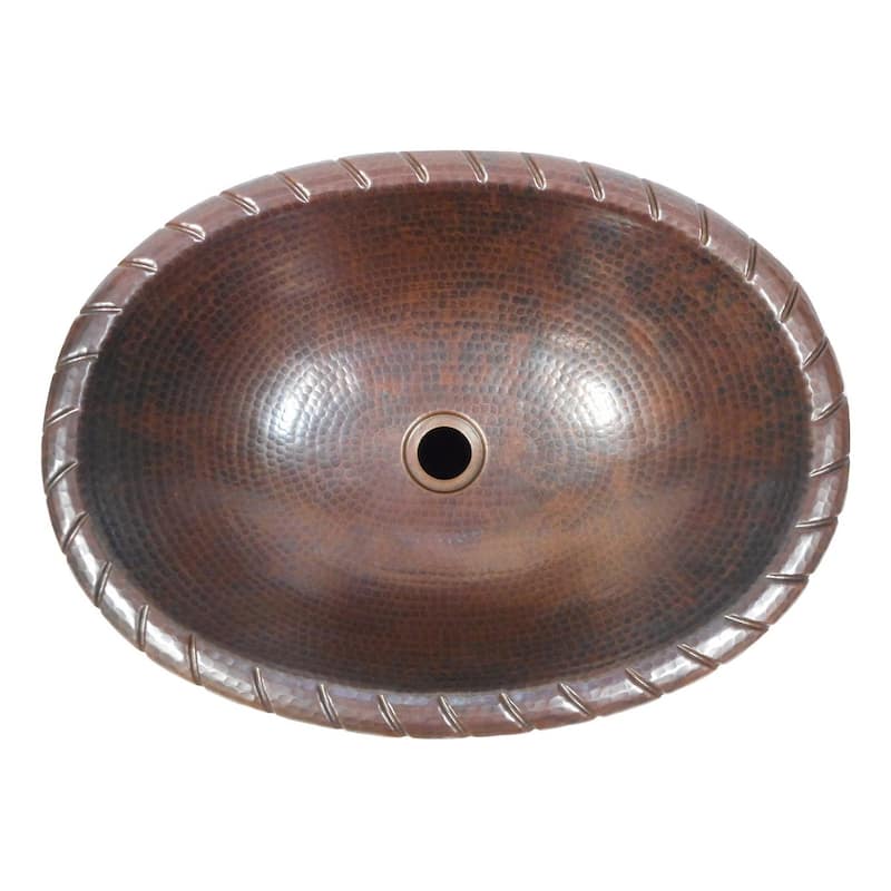 19" Oval Copper Bathroom Sink with Rope Edging by SimplyCopper - 19" x 14" x 5.5"