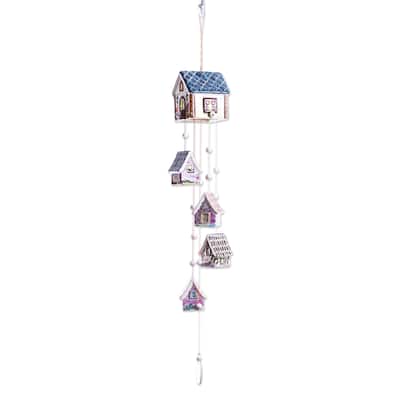 Novica Handmade Cozy Cottages Ceramic Wind Chime