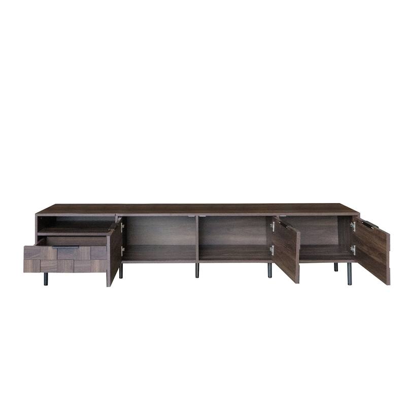 Modern Checkered Design TV Stand, Media Console, for 85/75/65-inch TVs with Storage, for Living Rooms, Walnut