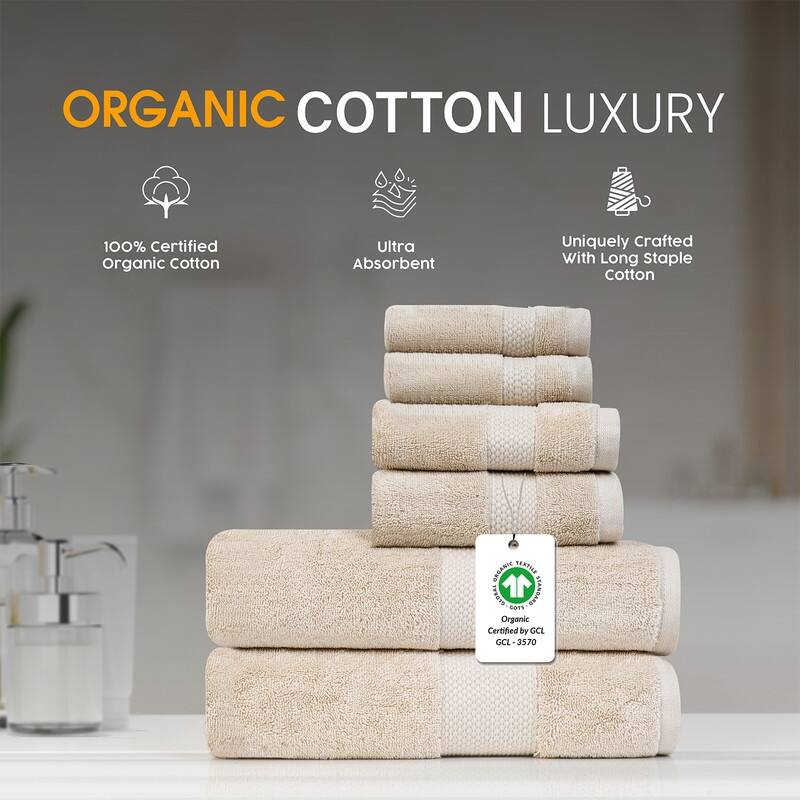 Organic 630 GSM Ultra Absorbent Cotton Towel Set of 6 by Farm to Home