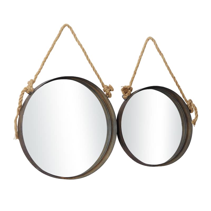 Metal Wall Mirror with Rope Accents - Set of 2 Brown - Roche River Decor