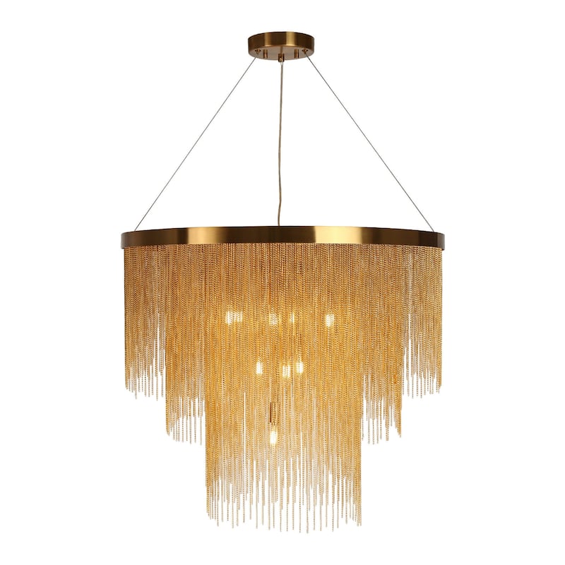 Mid-Century Modern 10-Light Tierd Gold Fringe Chandeliers for Dining Room - Dia. 31.5" x H 27.5"