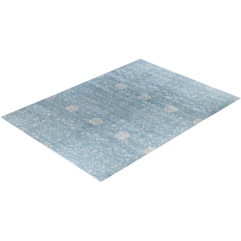Ikat One-of-a-Kind Hand-Knotted Area Rug, Blue - 9' 0" x 12' 4"