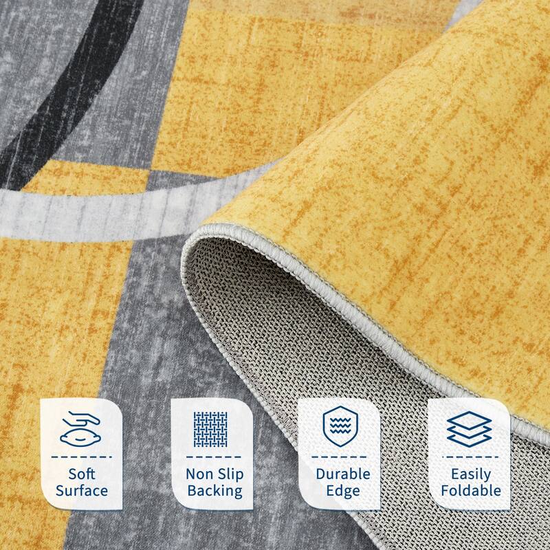 Washable Rugs for Living Room Bedroom Circles Pattern Rug Modern Geometric Area Rug