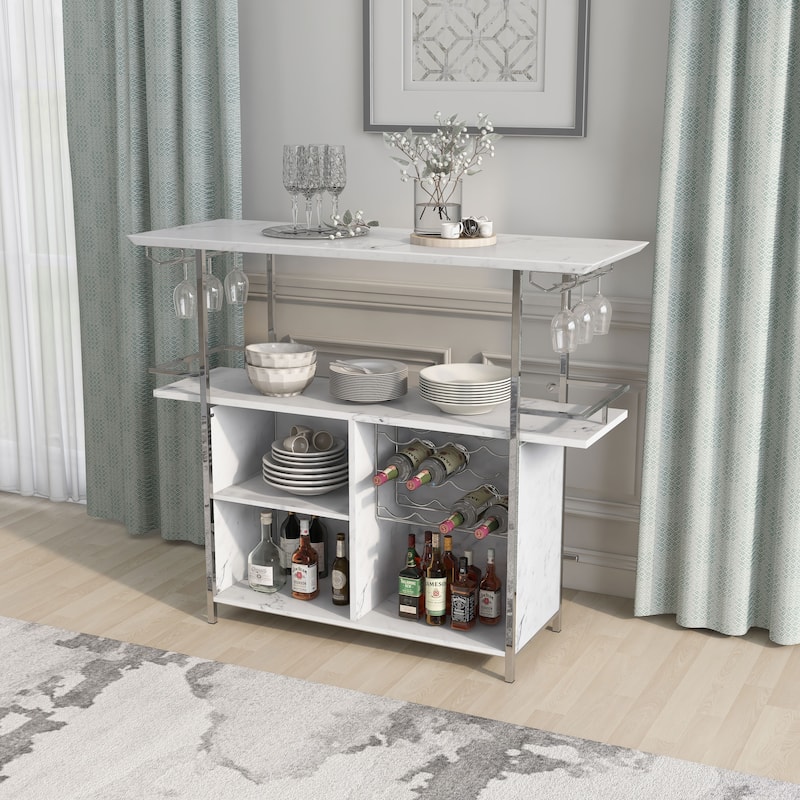 Iche Contemporary White 47-inch Wide Faux Marble Bar Table by Furniture of America