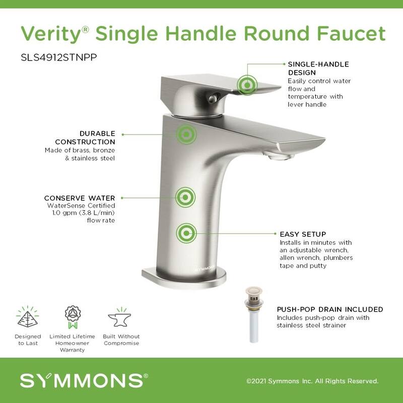 Symmons SLS4912PP Verity 1 GPM Vessel Single Hole Bathroom Faucet with