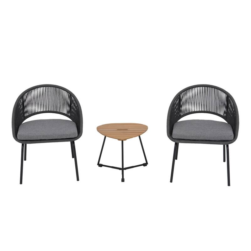 3-Piece Outdoor Bistro Set with Glass Side Table, Rattan Patio Chairs, Conversation Set for Porch, Garden, Balcony