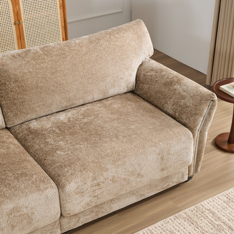 110" Chenille L-Shaped 4-Seater Sectional Sofa with USB/Type-C Charging & Free-Move Ottoman