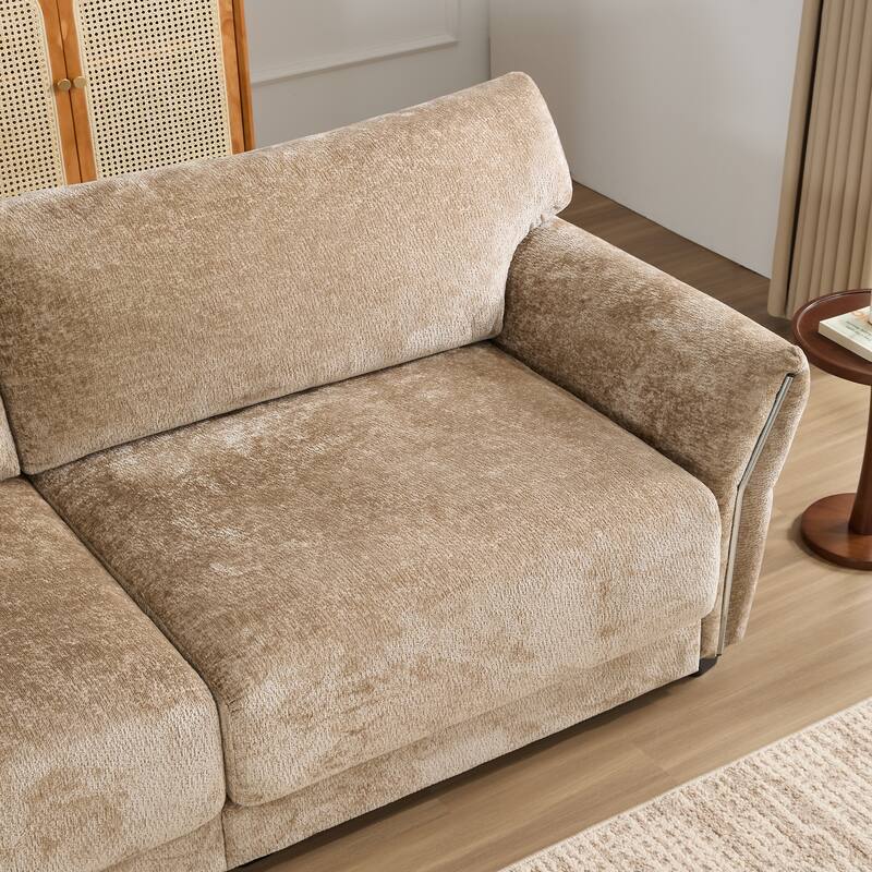 110" Chenille Modular Sectional Sofa, 4 Seat L-Shape with USB and Type-C Charger and One Ottoman