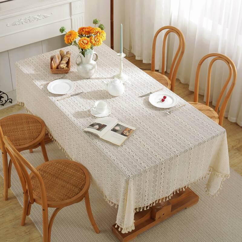 High Quality Washable Rectangle Lace tablecloths, Wrinkle Resistant Washable Dining Room Table linen for Rectangle Tables