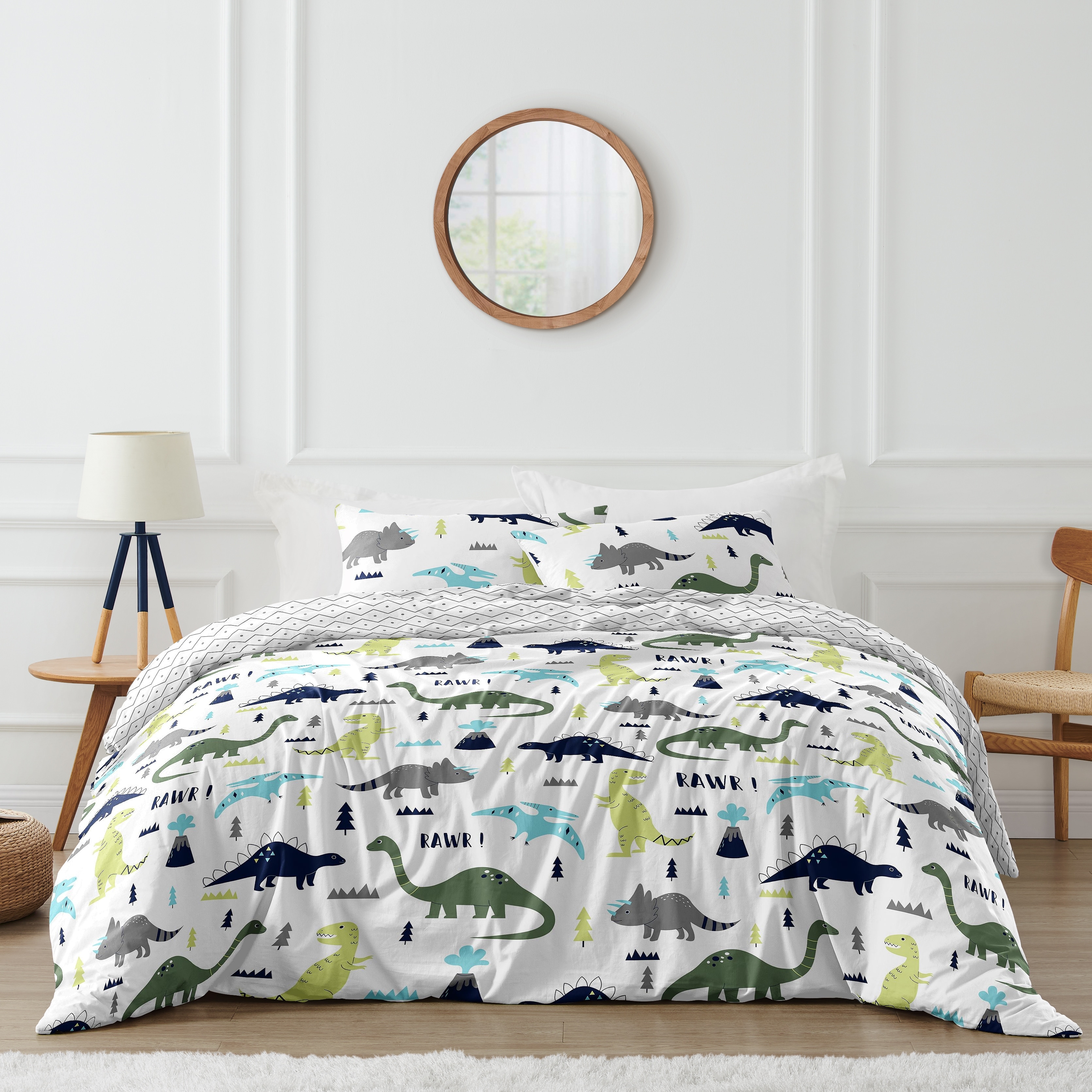 Sweet Jojo Designs Blue Green Modern Dinosaur Boy Queen Duvet Cover Bedding Set Turquoise Boho Bohemian Mod Dinosaurs Grey White Bed Bath Beyond 39159612