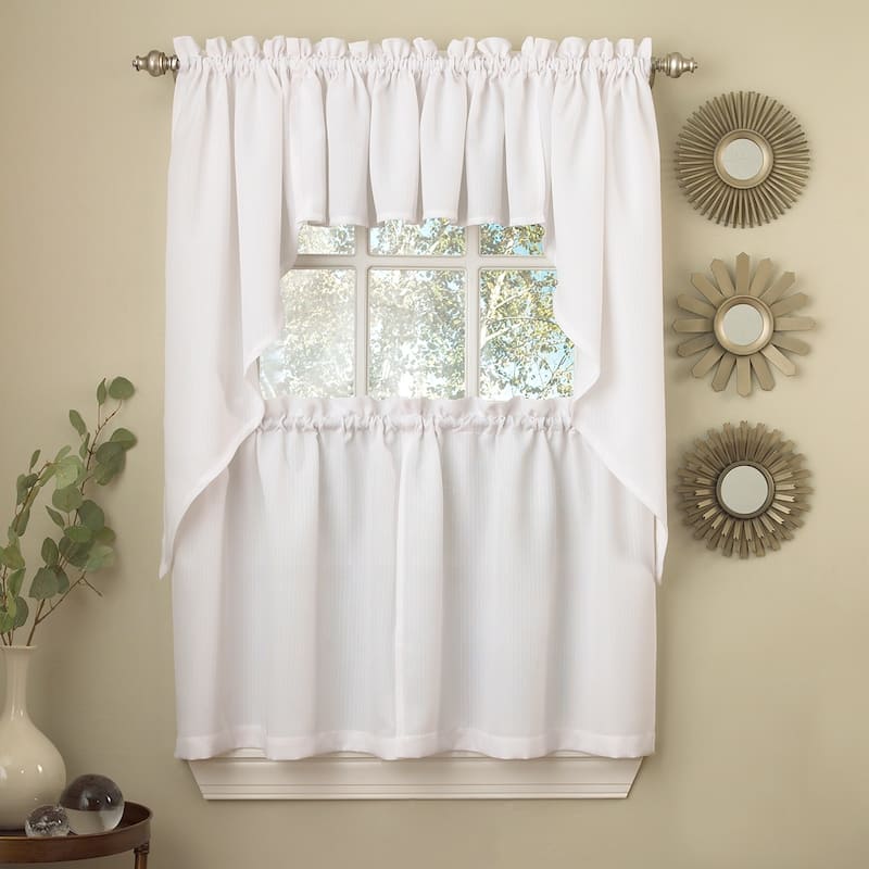 Opaque Ribcord Kitchen Curtain Pieces - Tiers/ Valances/ Swags - 24" Tier Pair - White