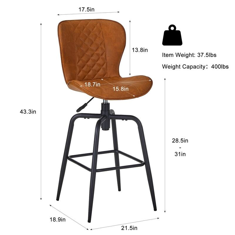 VECELO Counter Height Barstools Adjustable Kitchen Bar Stools with Back Armless PU Leather Barstools Set of 2/4/6