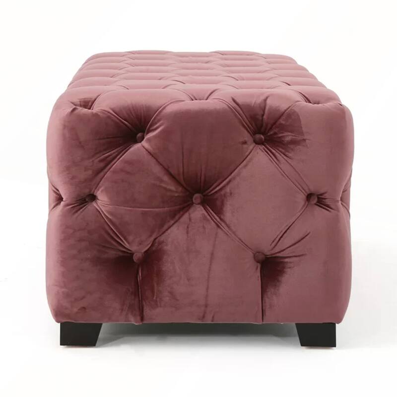 Luxurious Velvet Upholstered Ottoman Bench with Button-Tufted Diamond Stitching for Modern Glam Decor and Versatile Use