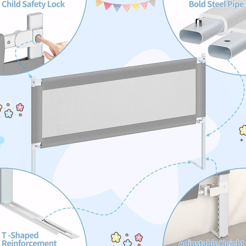 Toddler Bed Rail with Detachable Guardrail & Safety Strap